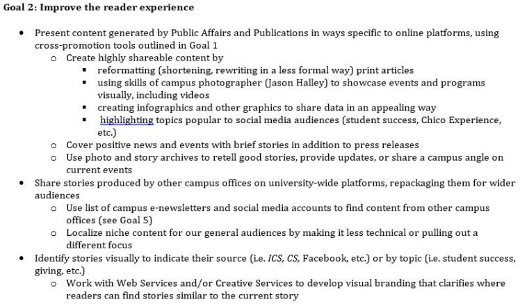 Excerpt from the 2015 edition of the comprehensive CSU, Chico Digital Media Strategy.